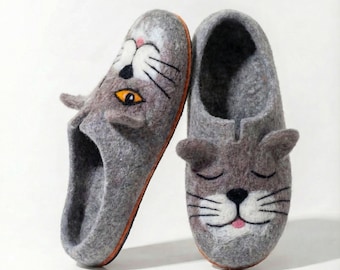 Felted Wool Cat Slippers: Cozy Children's Animal Shoes