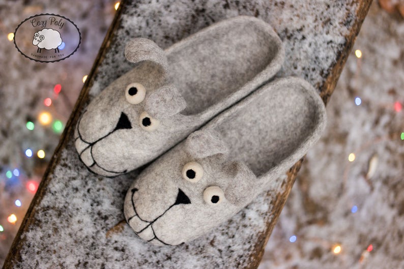 Cute bunny slippers women great felt wool christmas slippers gift Made in Ukraine image 5