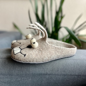 Felted Wool Bunny Slippers: Handmade Cozy House Shoes