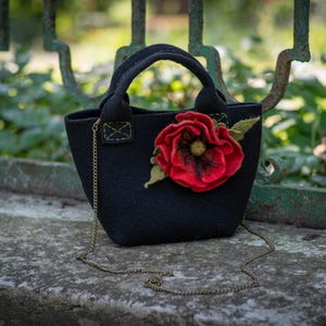 Boho Wool Felt Crossbody Bag: Handmade Floral Mini Purse