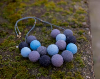 Birthday Gift for sister Felted Jewelry needle felted necklace blue Wool Statement Necklace colorful beads beaded necklace felt necklace