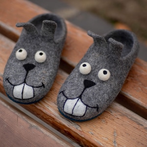 Wool Felted Bunny Slippers: Cozy Handmade Indoor Shoes