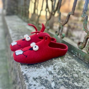 Felted Wool Bunny Slippers: Burgundy Handmade House Shoes