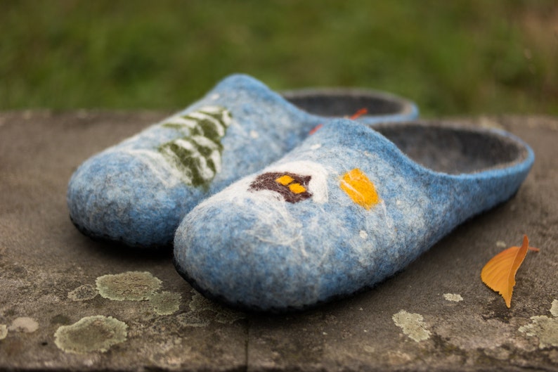 Christmas felted wool slippers womens clogs felt slipper indoor shoes from wool clogs with winter ornament image 6