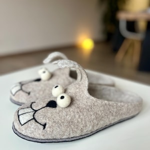 Felted Wool Rabbit Slippers: Funny Bunny Shoes, Eco-Friendly Gift