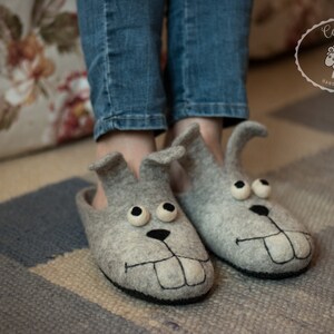 Cute bunny slippers women great felt wool christmas slippers gift Made in Ukraine image 6