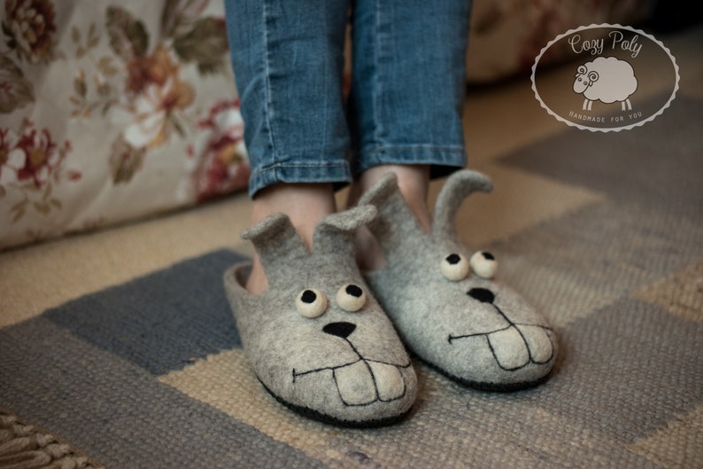 Cute bunny slippers women great felt wool christmas slippers gift Made in Ukraine image 6