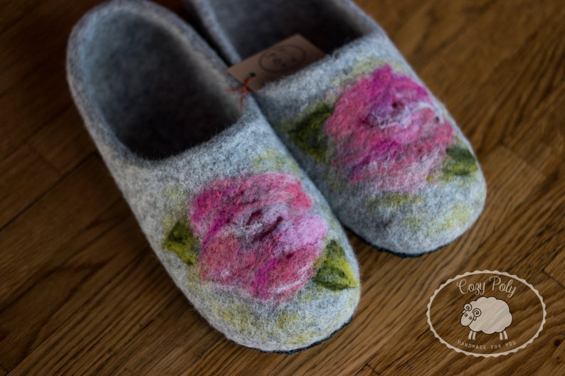 Wool house slippers felted wool slippers felt eco friendly cute slippers custom slippers 80th birthday gift for her mom house slippers image 5
