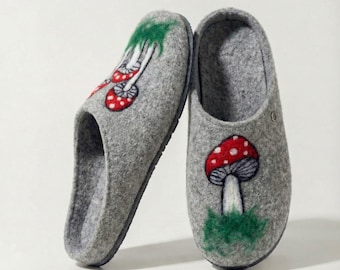 Mushroom Wool Slippers For Women: Handmade Felted Eco-Friendly House Shoes