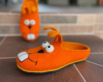Handmade Wool Felted Bunny Slippers: Cozy Animal Shoes
