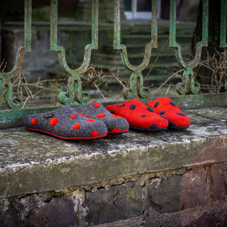 Slippers women Felted wool slippers cozy red felt eco friendly cute slippers birthday gift for her mom house slippers unisex Handmade shoes image 3