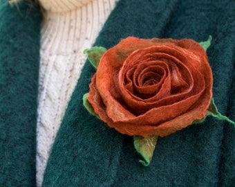 Brooch Accessories Felted woolen flower 50th birthday gift for her mother wife women mom Merino wool Woolen rose Floral jewelry Boho style