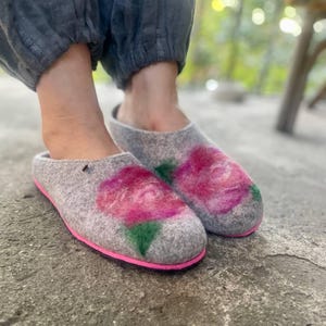 Handcrafted Wool Felted Slippers: Cozy Floral Clogs