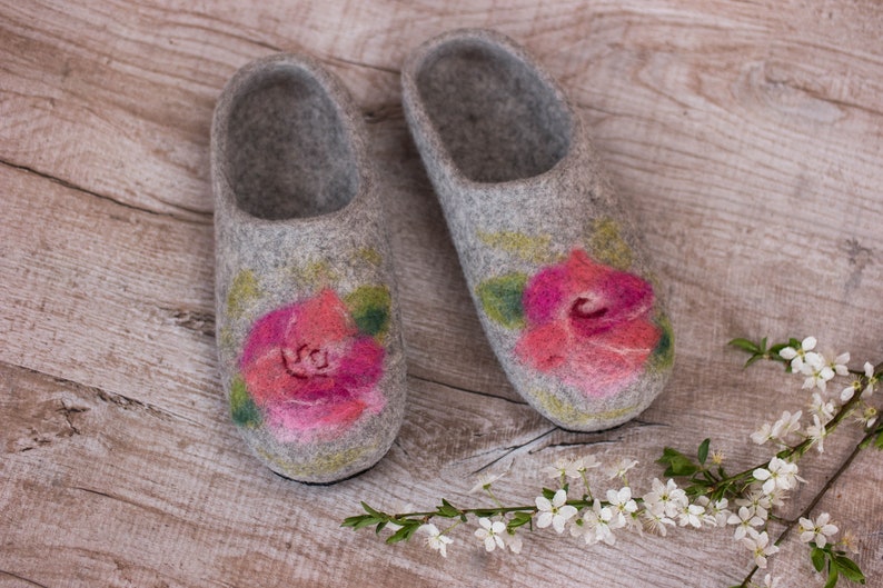 Wool house slippers felted wool slippers felt eco friendly cute slippers custom slippers 80th birthday gift for her mom house slippers image 8