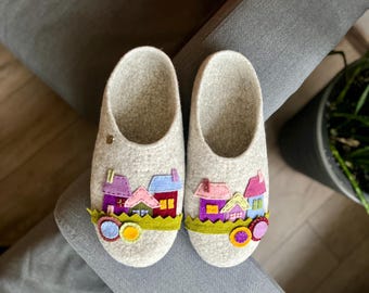 Felted Wool Slippers, Handmade House Shoes, Birthday Gift for Him