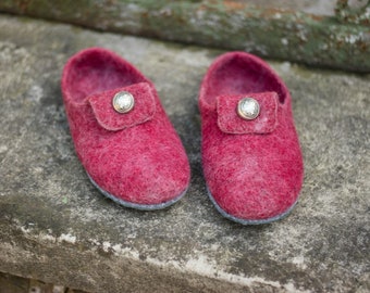 Felted wool slippers woolen clogs with a button AVAILABLE