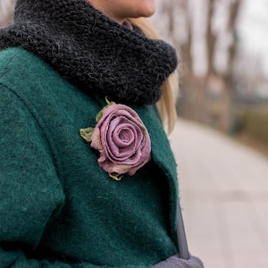 Felted Merino Wool Rose Brooch: Handmade Boho Flower Pin