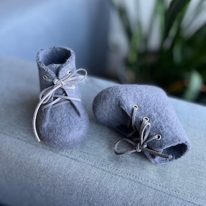 Handmade Merino Wool Baby Booties: Gray Felted Newborn Shoes