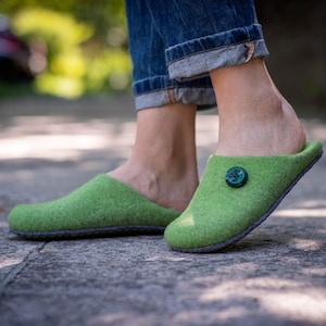 Cozy Wool Felt Slippers: Handmade Green House Shoes