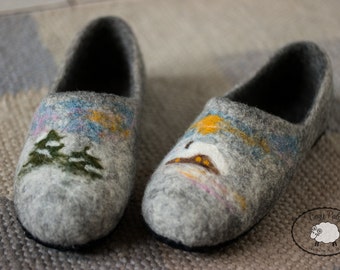 Felted wool slippers wooden clogs warm present for christmas slippers