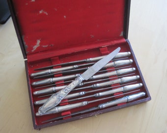 Box of 12 silver table cheese knives brand Au Gaulois length 25.50 cm. France .french vintage design