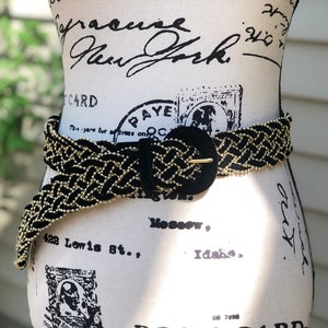 Dressy Black Velvet Belt, Gold Beaded Belt, Braided Belt, Designer Belt, Amanda Smith, 90s Black Belt, High End Belt, Cinch Waist