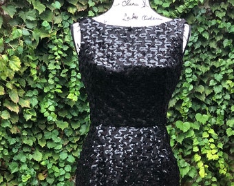 Vintage Black Sequin Dress, 1960s Cocktail Dress, Sexy Party Dress Marilyn Monroe Dress, Black Sequin Pin Up, Bombshell Little Black Dress