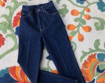 Vintage New Old Stock Jeans, Vintage Designer High Waist Jeans,  XS Skinny Dark Wash Denim, 1980s 1990s Junior 3/4, Extra Tiny jeans