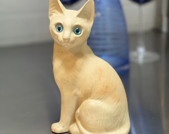 Vintage Bisque Cat, Siamese Cat Figurine, Japanese pottery, Vintage Japanese Decor, 1970s Cat Statue, Mid Century Decor, Kitten Figurine