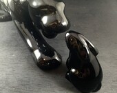 Black Glass Rabbit Figurine, Baccarat Crystal Glass Figurine Bunny Collectible Gothic Rabbit