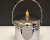 Vintage Farber Bros Ice Bucket, Krome Kraft, 2 Qt Pyrex ,Wrapped Handle, Butterscotch Bakelite Finial Knob, Mid Century Modern Barware