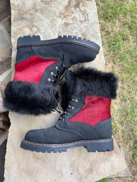 Vintage Sorel Snow Boots, Red Calfskin, Black Rab… - image 6