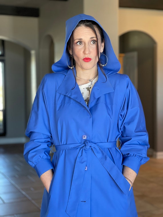 Vintage Blue Trench Coat, Cottagecore Hooded Jack… - image 8