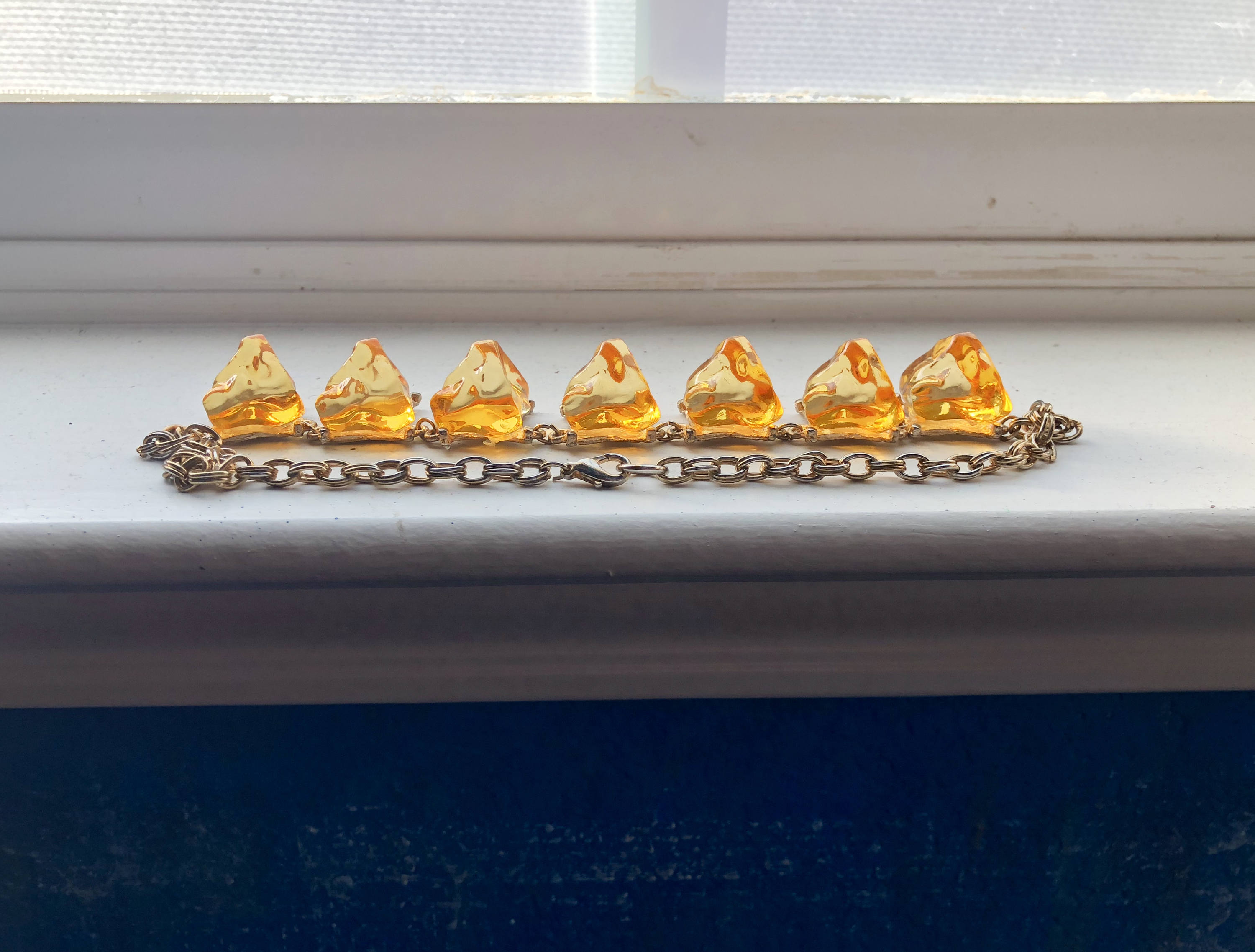Vintage Lucite Necklace 1960s, Unique Rare Chunky Golden
