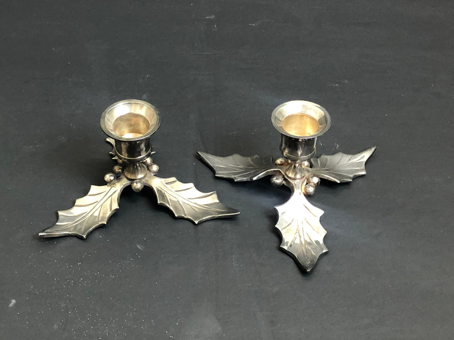 Restoration Hardware Candle Holders Silver Tone Holly Leaves Etsy