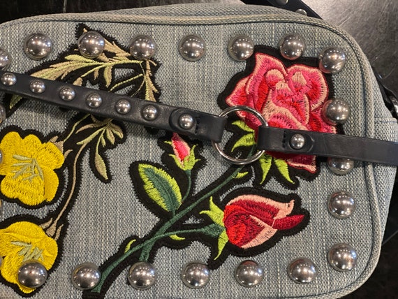 Denim Cross Body Purse, Floral Embroidered Patche… - image 2