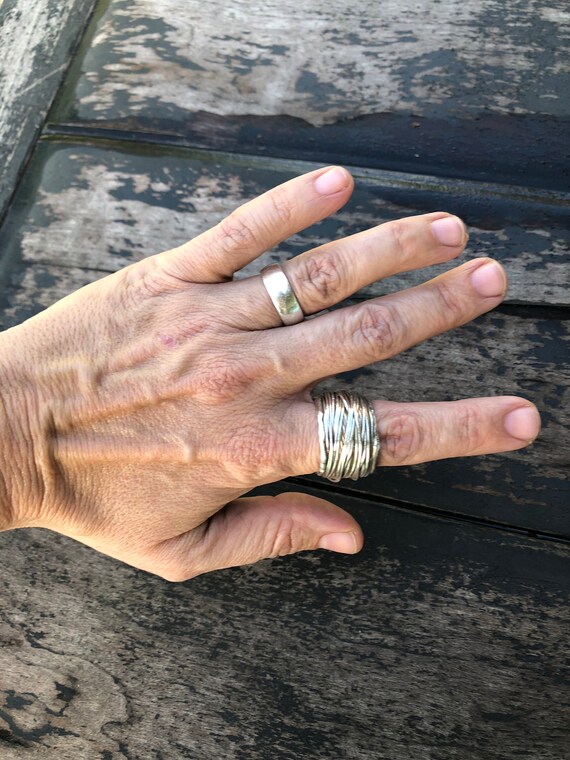 Sterling Silver Brutalist Ring, Bohemian Designer… - image 9