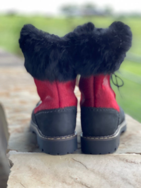 Vintage Sorel Snow Boots, Red Calfskin, Black Rab… - image 8