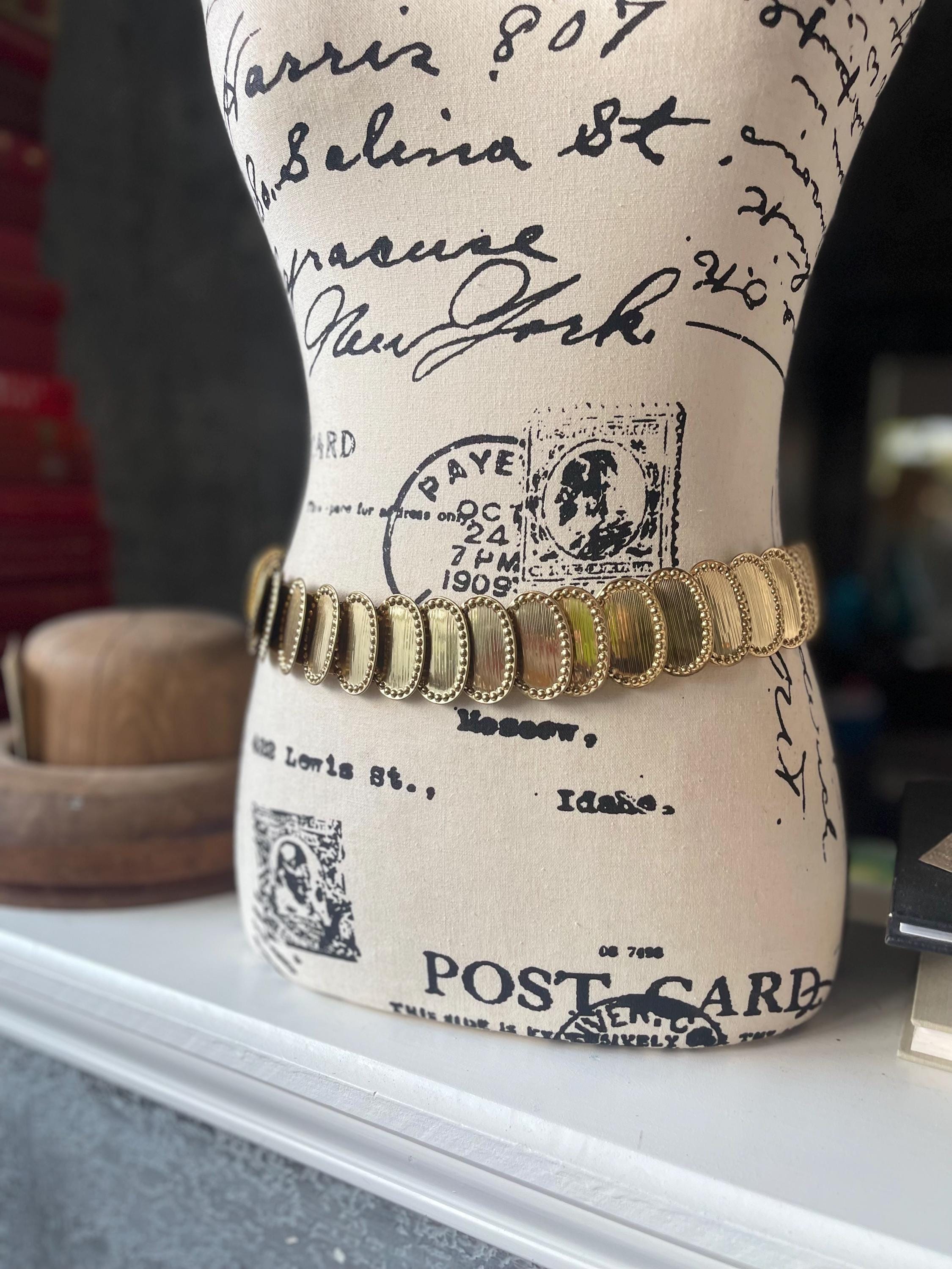 Vintage Gold Tone Coin Belt, 70s Boho Elastic Stretchy  display picture 3