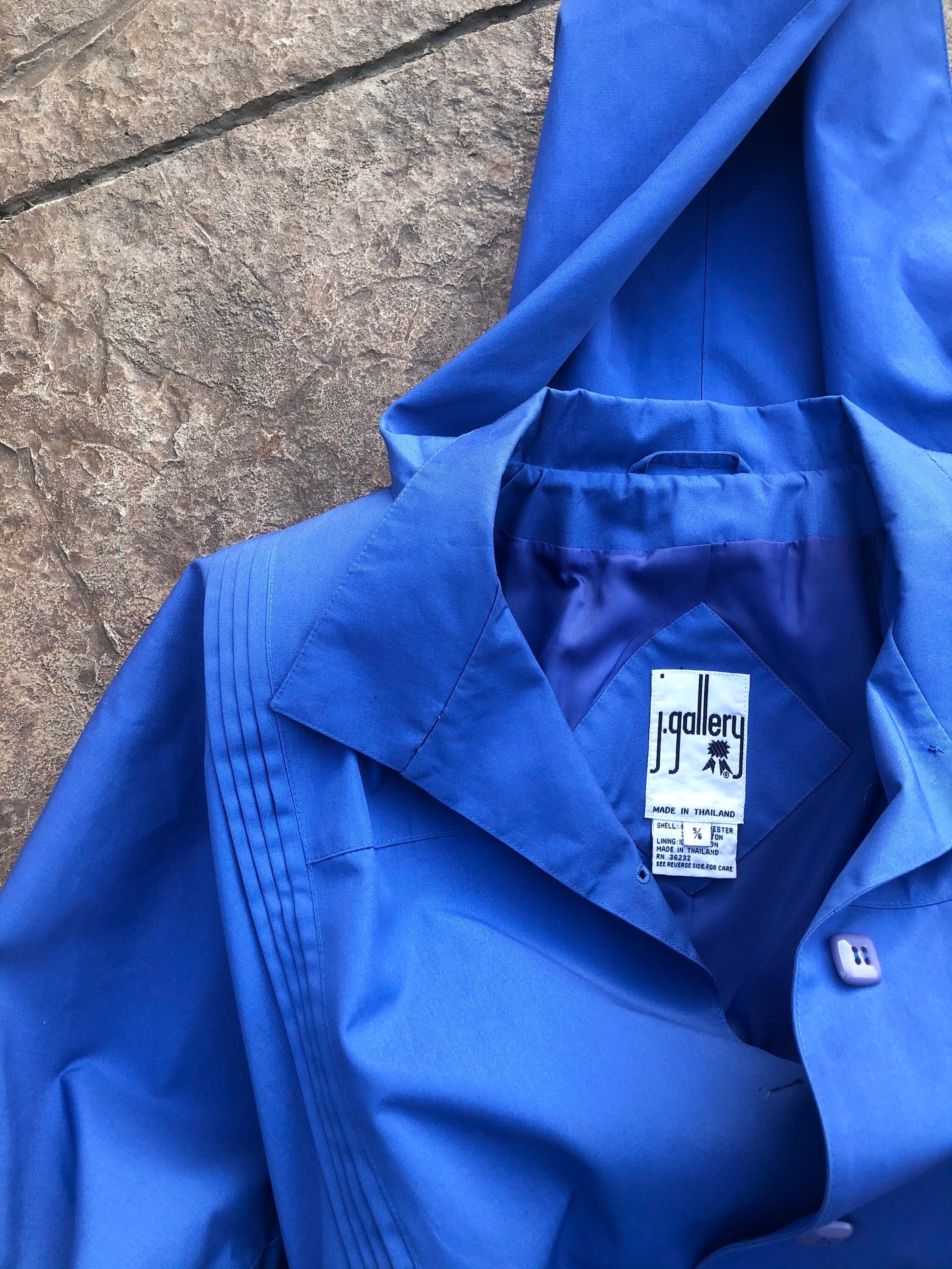 Vintage Blue Trench Coat Cottagecore Hooded Jacket 1980s - Etsy
