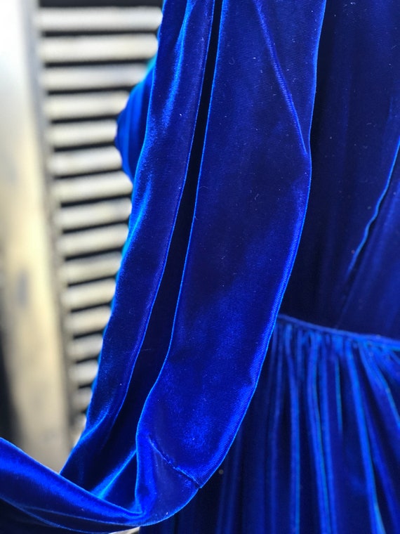 Vintage Royal Blue Velvet Dress, Empire Waist, Floor … Gem