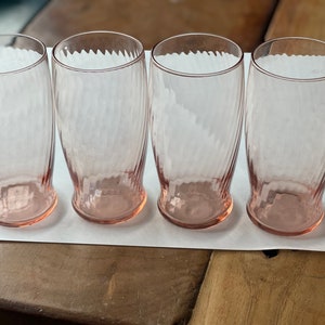 Pink Optic Swirl Glasses, Wheaton SymphonyTumblers, Pink High Ball Glasses, Vintage Barware, Retro Water Glasses