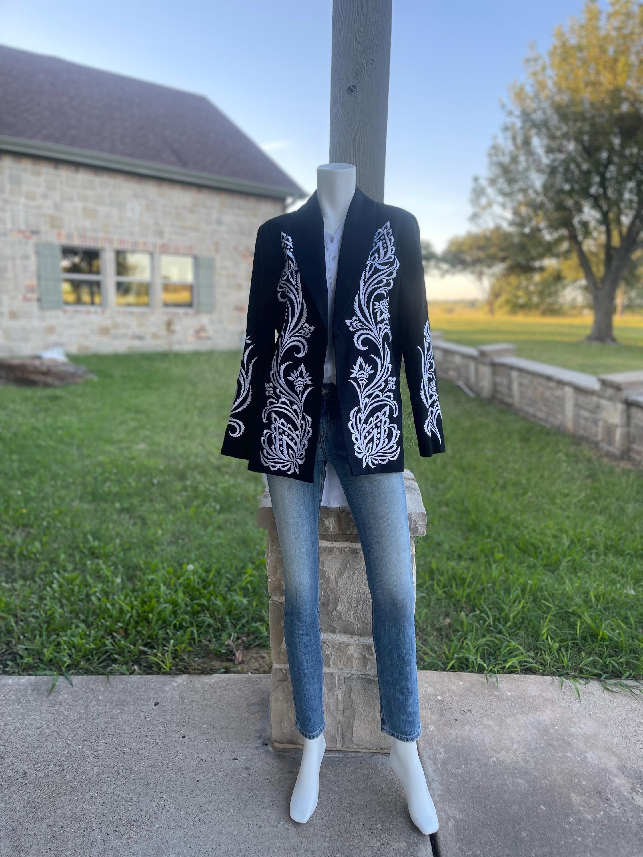 Embroidery Black and White Blazer by Bob Mackie, Designer