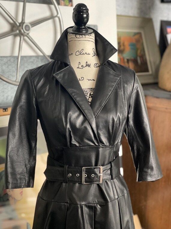 Y2K Black Leather Dress, Fit and Flare Size 4