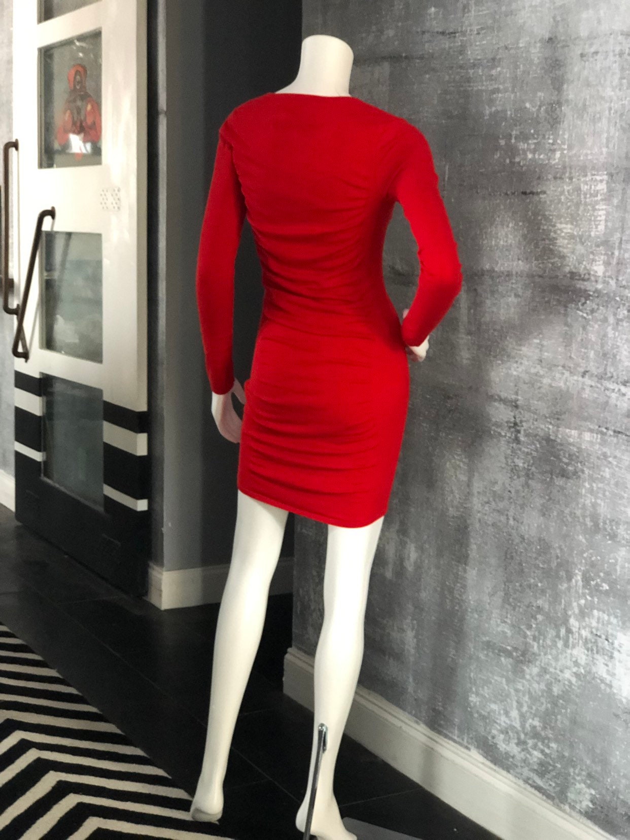 Buy Ruched Red Bodycon Mini Dress: Long Sleeve, Curvy Fit, Size Medium  Online in India