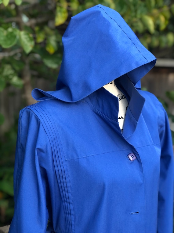 Vintage Blue Trench Coat, Cottagecore Hooded Jack… - image 4