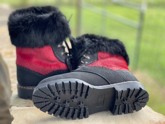 Vintage Sorel Snow Boots, Red Calfskin, Black Rab… - image 7