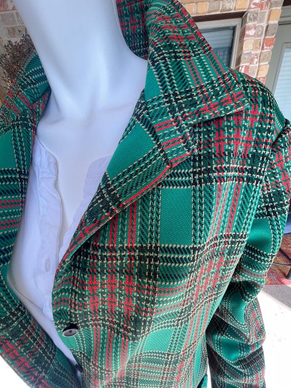Authentic 60s Polyester Jacket, Bright Green Red … - image 9