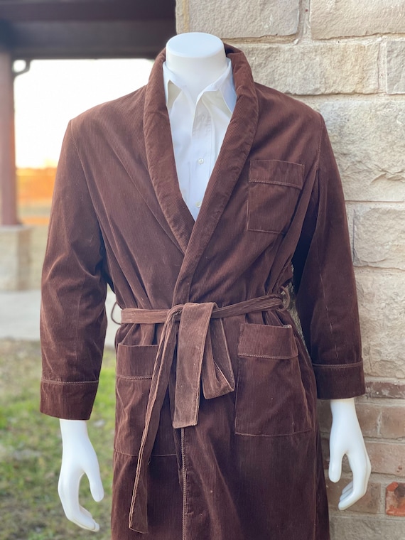 Vintage Smoking Jacket Mens Designer Robe Brown Corduroy Leisure Wear Gift for Him Retro Academia Long Smoking Jacket Etsy Canada