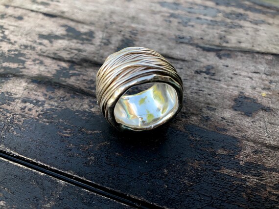 Sterling Silver Brutalist Ring, Bohemian Designer… - image 7